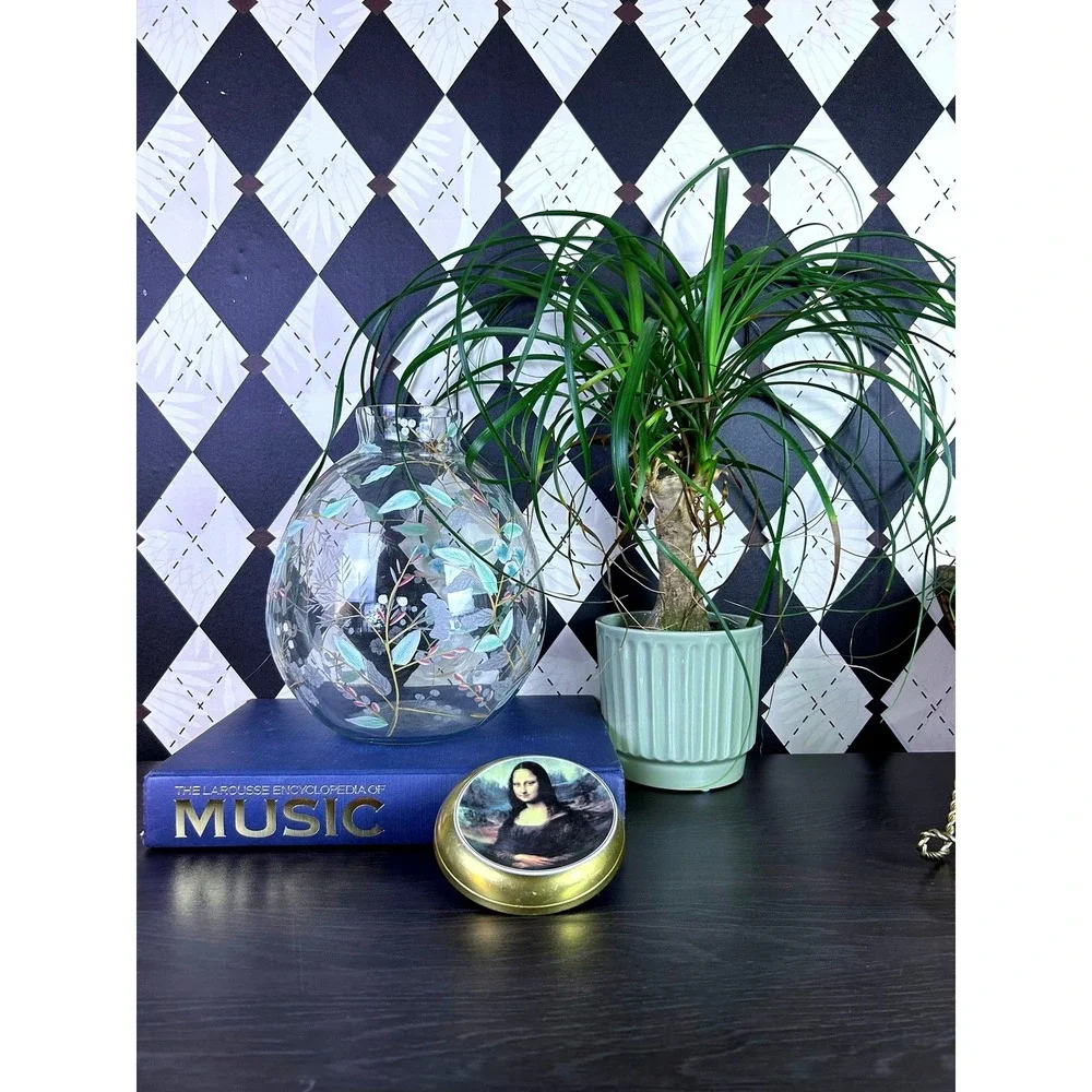 Anthropologie Bella Handpainted Floral Glass Vase Large 9.5 Inch